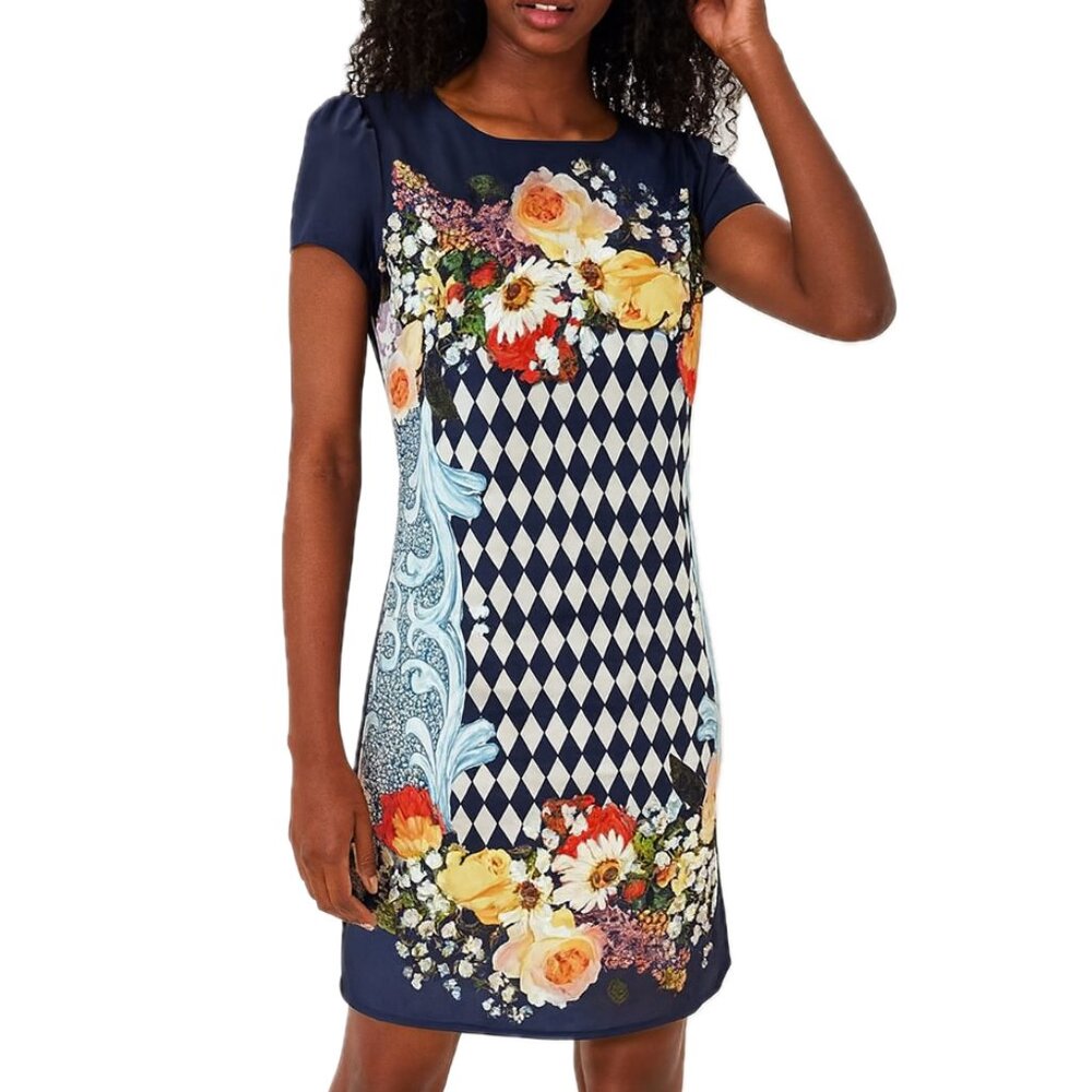 La Chapelle Sport | Short Sleeve Shift Dress Navy Floral | Size FR 38 (US 6)